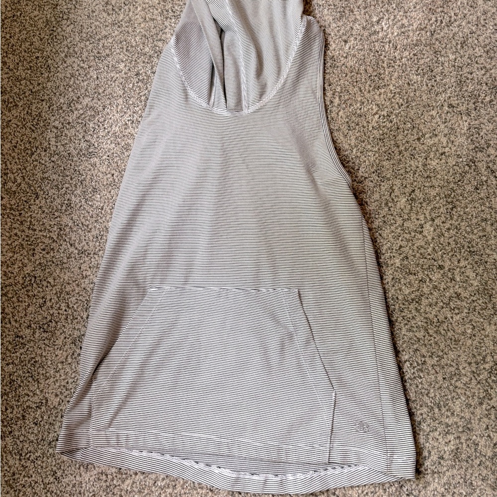 Sleeveless authentic top with hoody. Grey and black stripes. Size extra small.